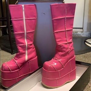 Stack pink boots for clubbing or gogo dancing